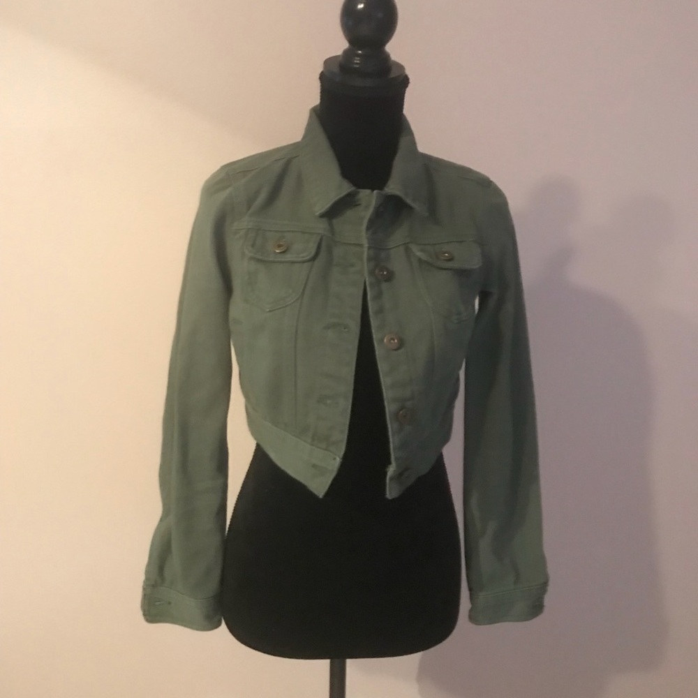 F21 green denim jacket